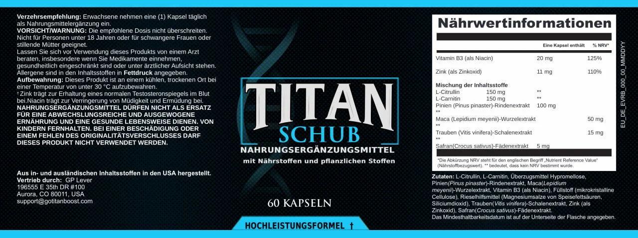 Titan-Schub-Etikett in der offiziellen Produktabbildung
