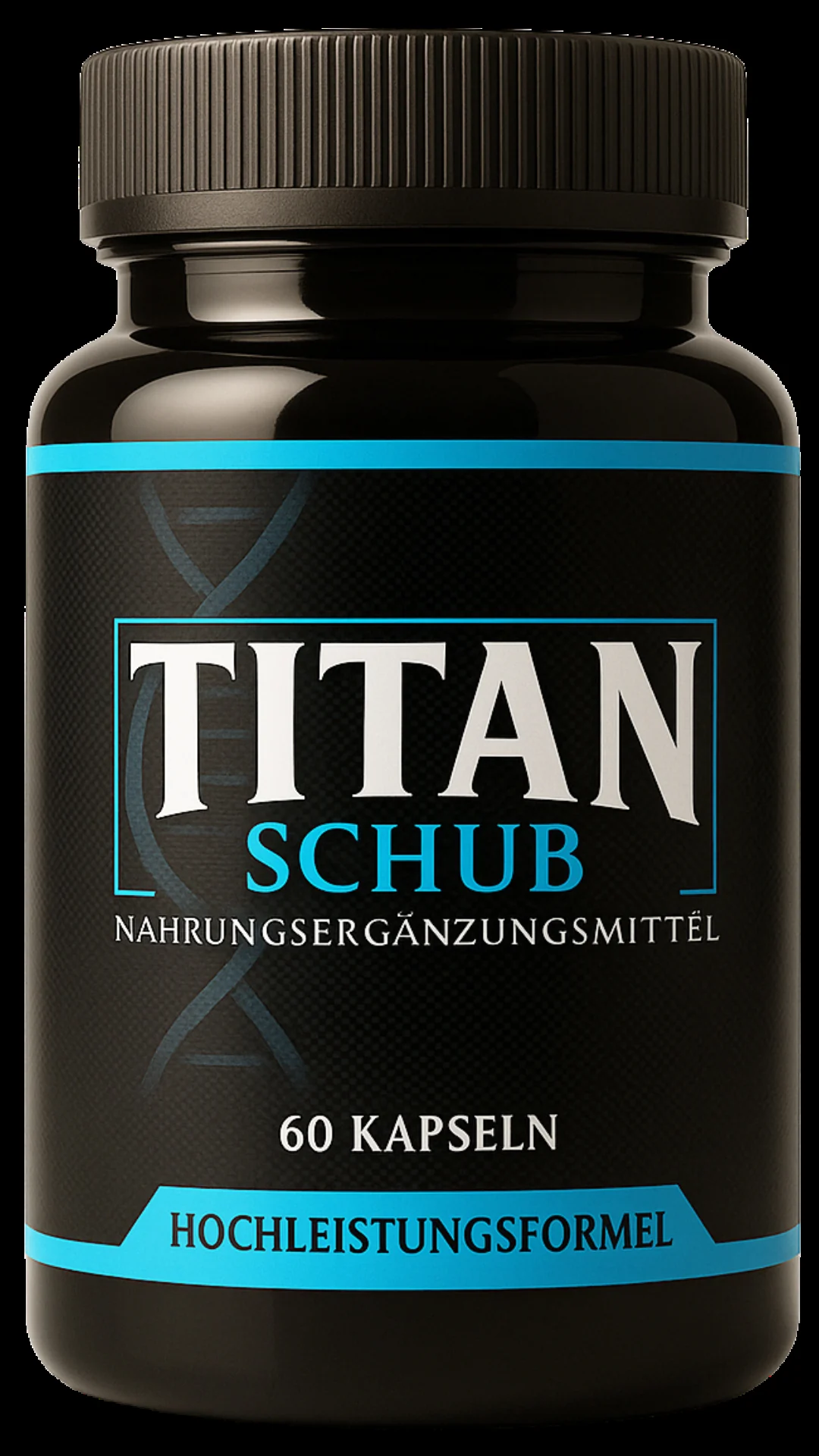Offizielle Frontansicht einer Titan-Schub-Flasche